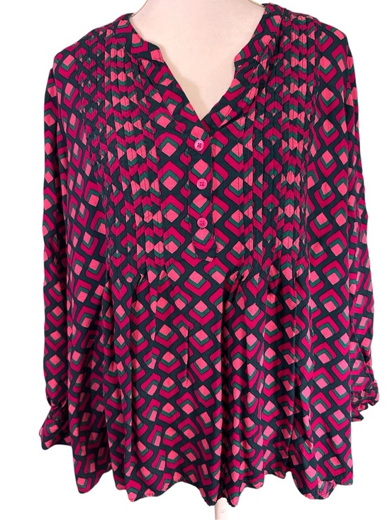 Terra & Sky Tops - Terra & Sky Pink and Black Geometric Pintuck Tunic 2X